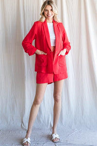 Solid Red Textured Blazer