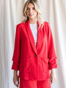 Solid Red Textured Blazer