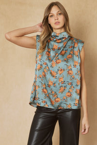 Floral Print Cowl Neck Sleeveless Top