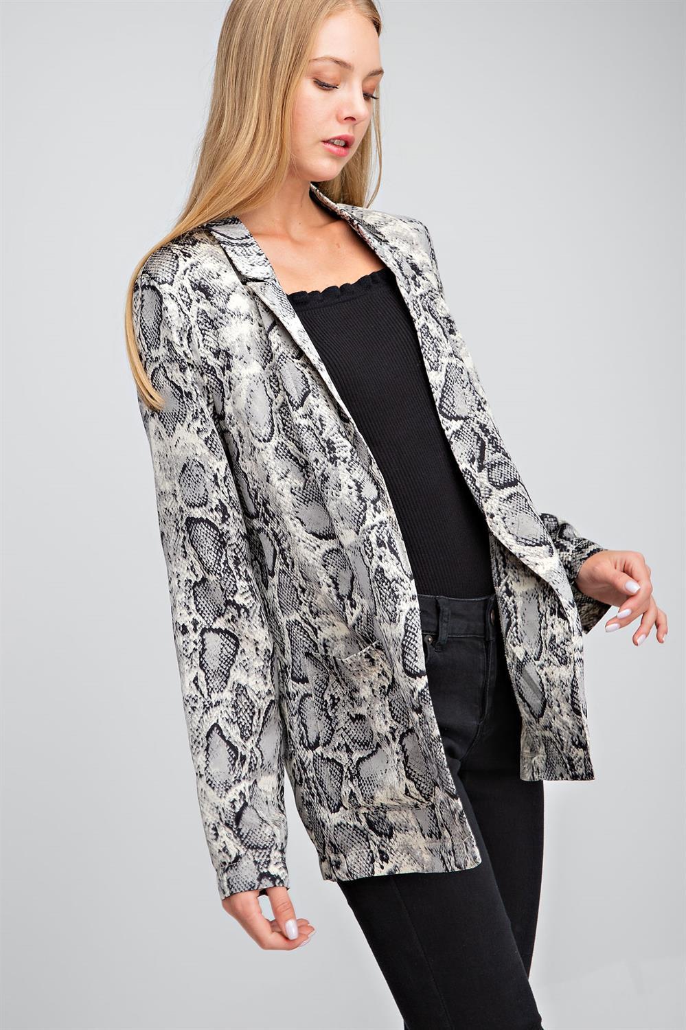 Snake Print Open Front Blazer