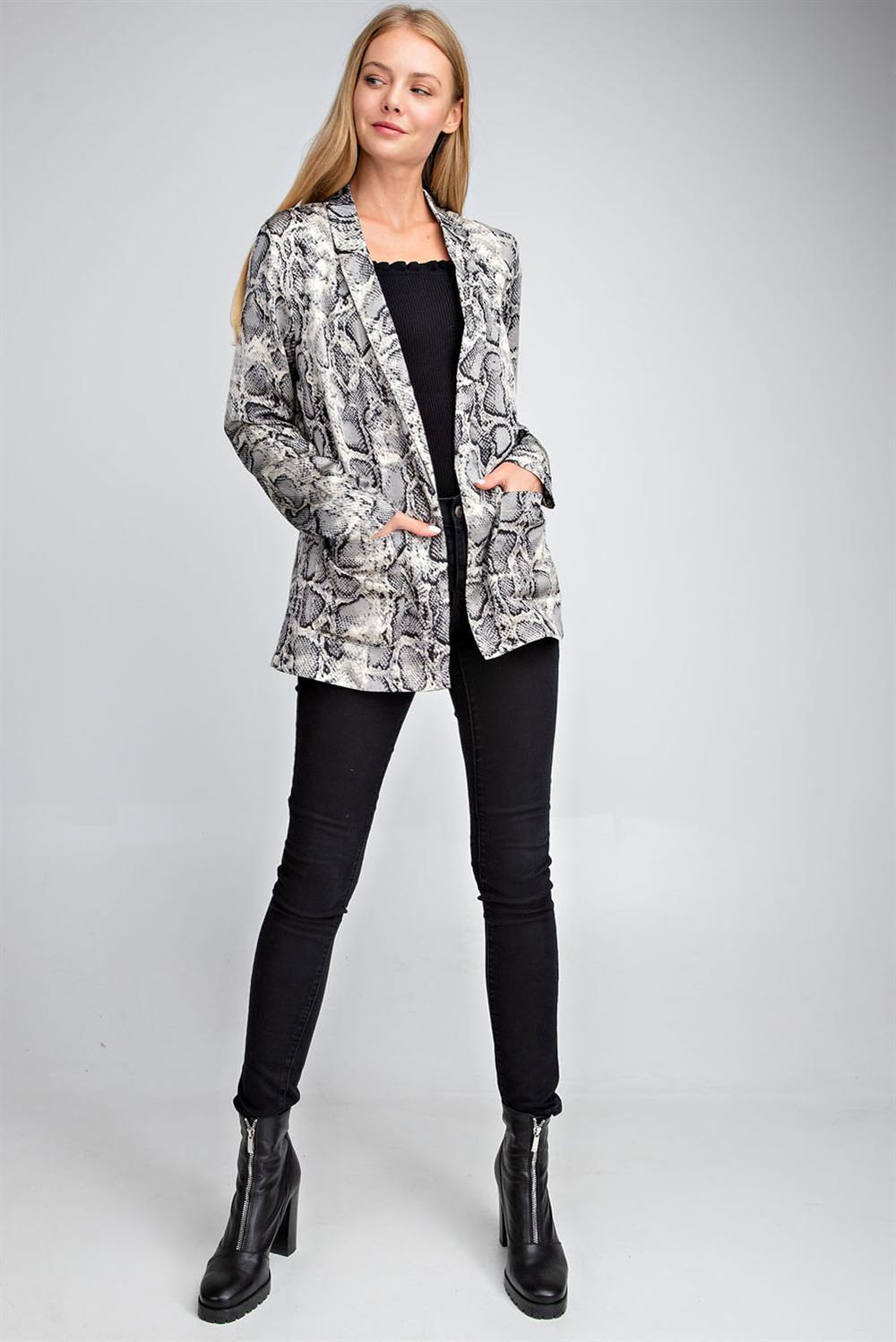 Snake Print Open Front Blazer