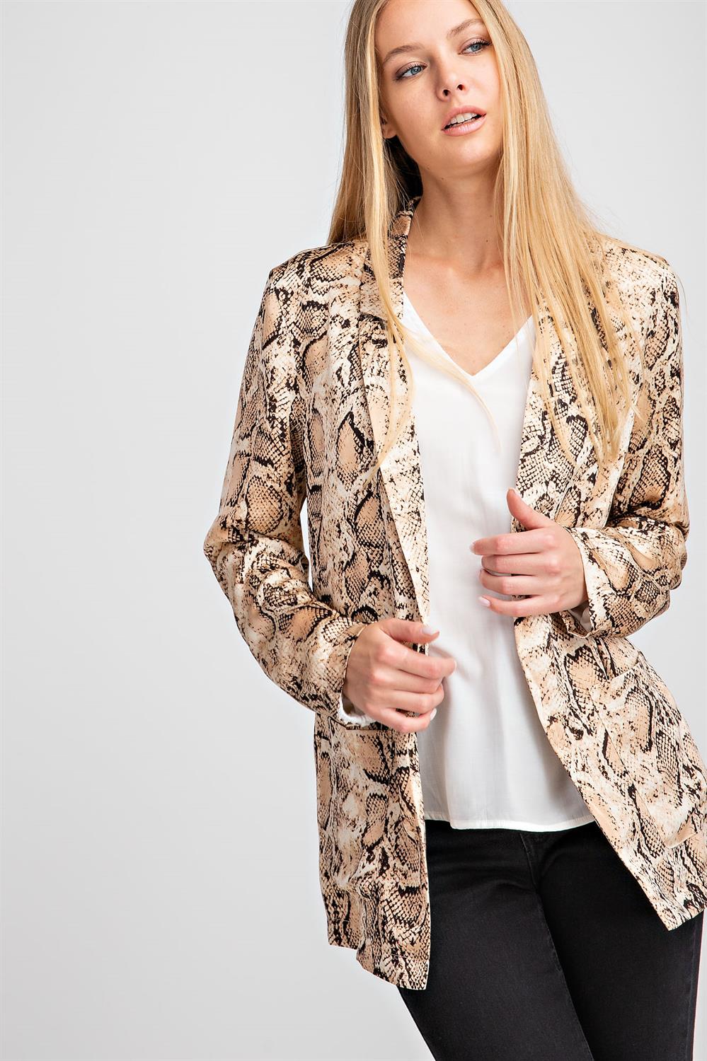 Snake Print Open Front Blazer