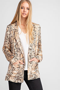 Snake Print Open Front Blazer