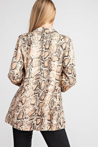 Snake Print Open Front Blazer