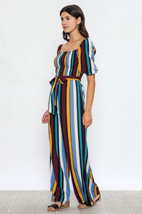 Striped Puff Sleeve Jumpsuit