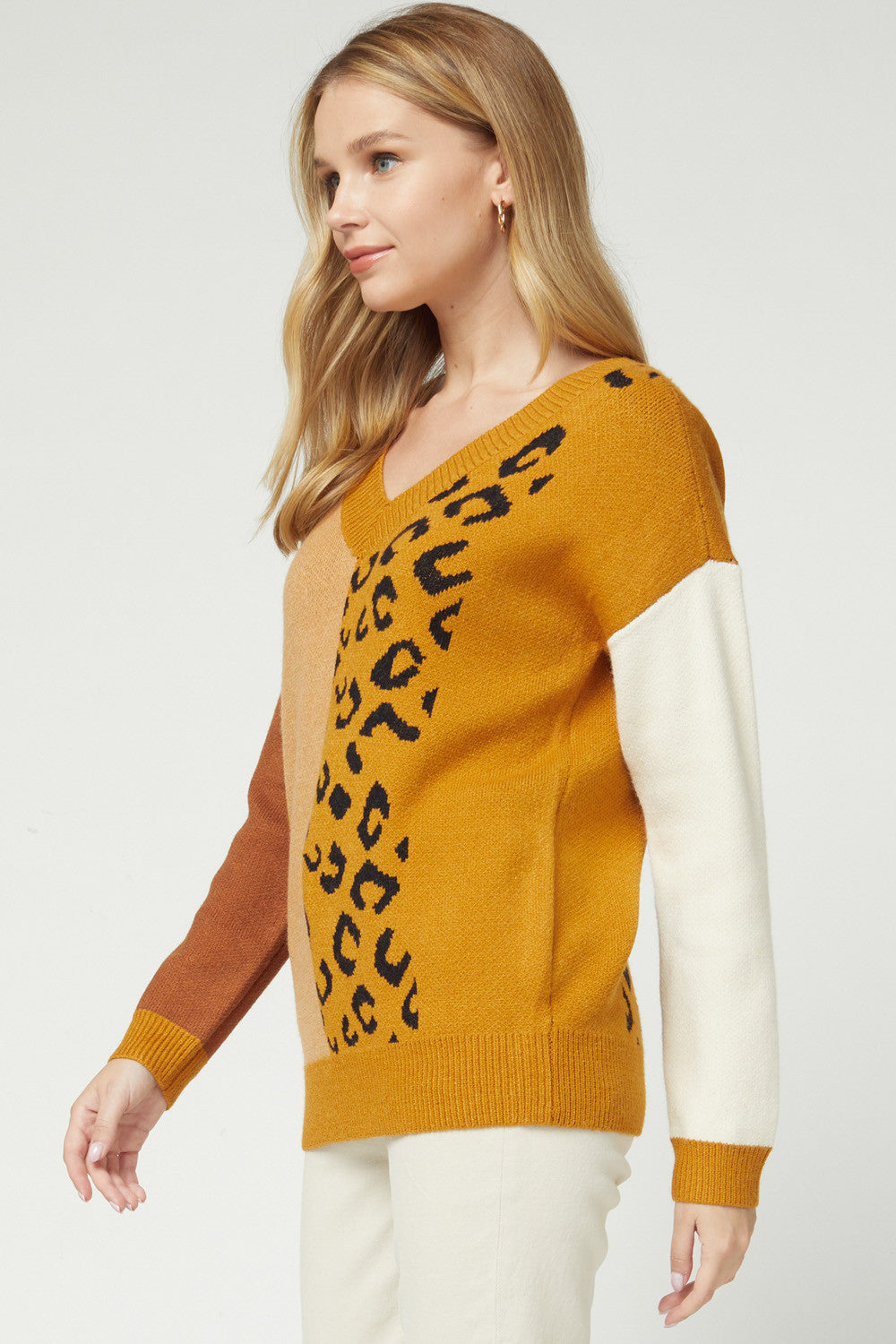 Color Block V-neck Sweater