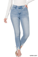 Load image into Gallery viewer, Distressed Hem Skinny Denim Pants
