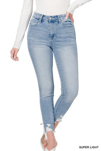 Distressed Hem Skinny Denim Pants