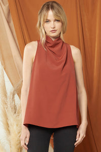 Solid Cowl Neck Sleeveless Top