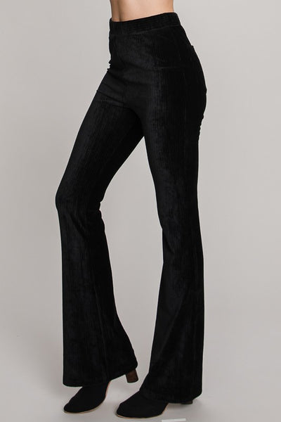 Ribbed flared trousers with velvet effect