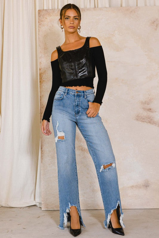 Stretch Denim Wide Leg