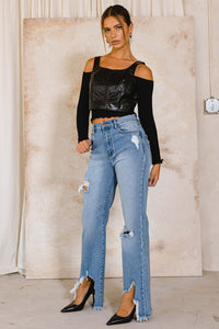 Stretch Denim Wide Leg