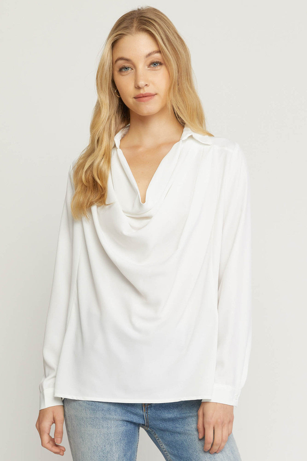 Cowl Neck Collared Long Sleeve Top