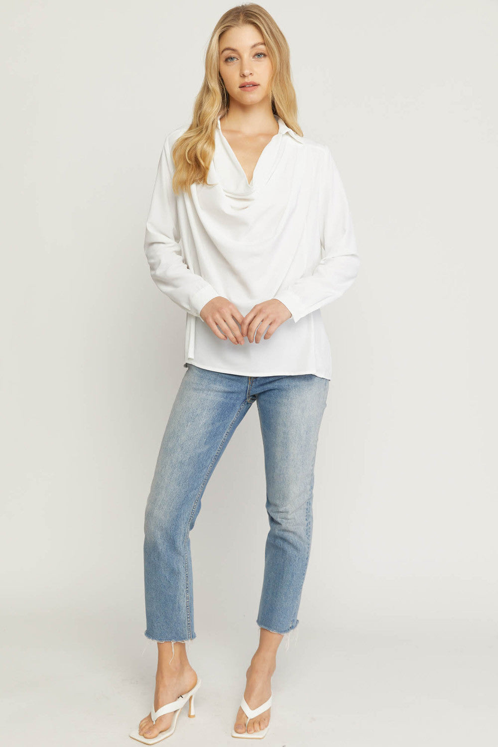 Cowl Neck Collared Long Sleeve Top