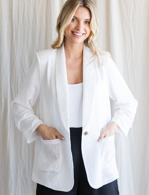 Solid White Textured Blazer