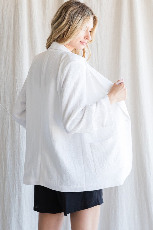 Solid White Textured Blazer