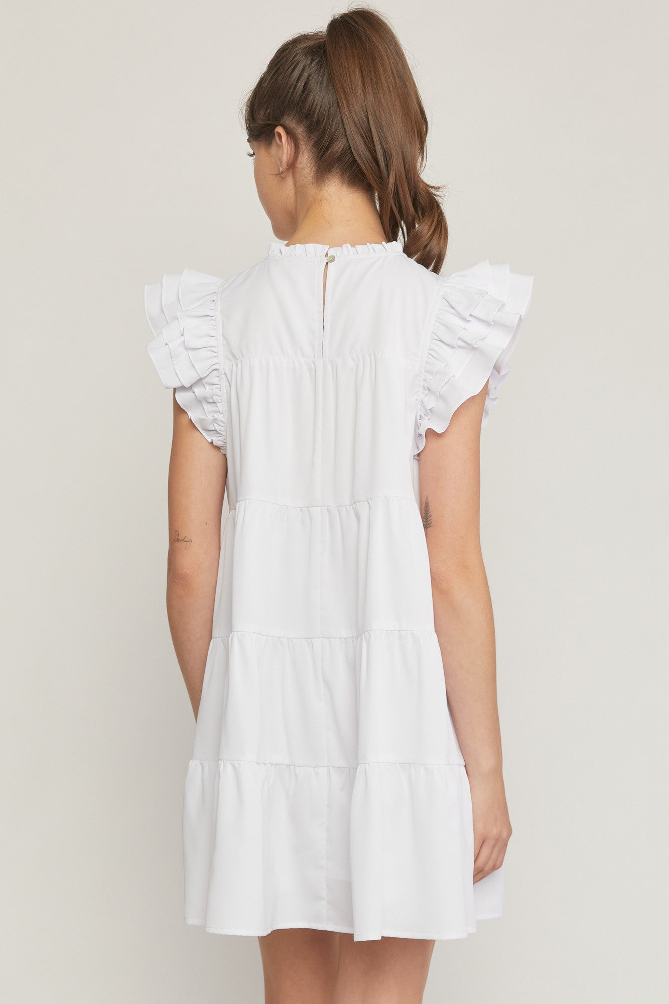 Round Neck Ruffle Shoulder Dress