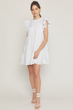 Load image into Gallery viewer, Round Neck Ruffle Shoulder Dress
