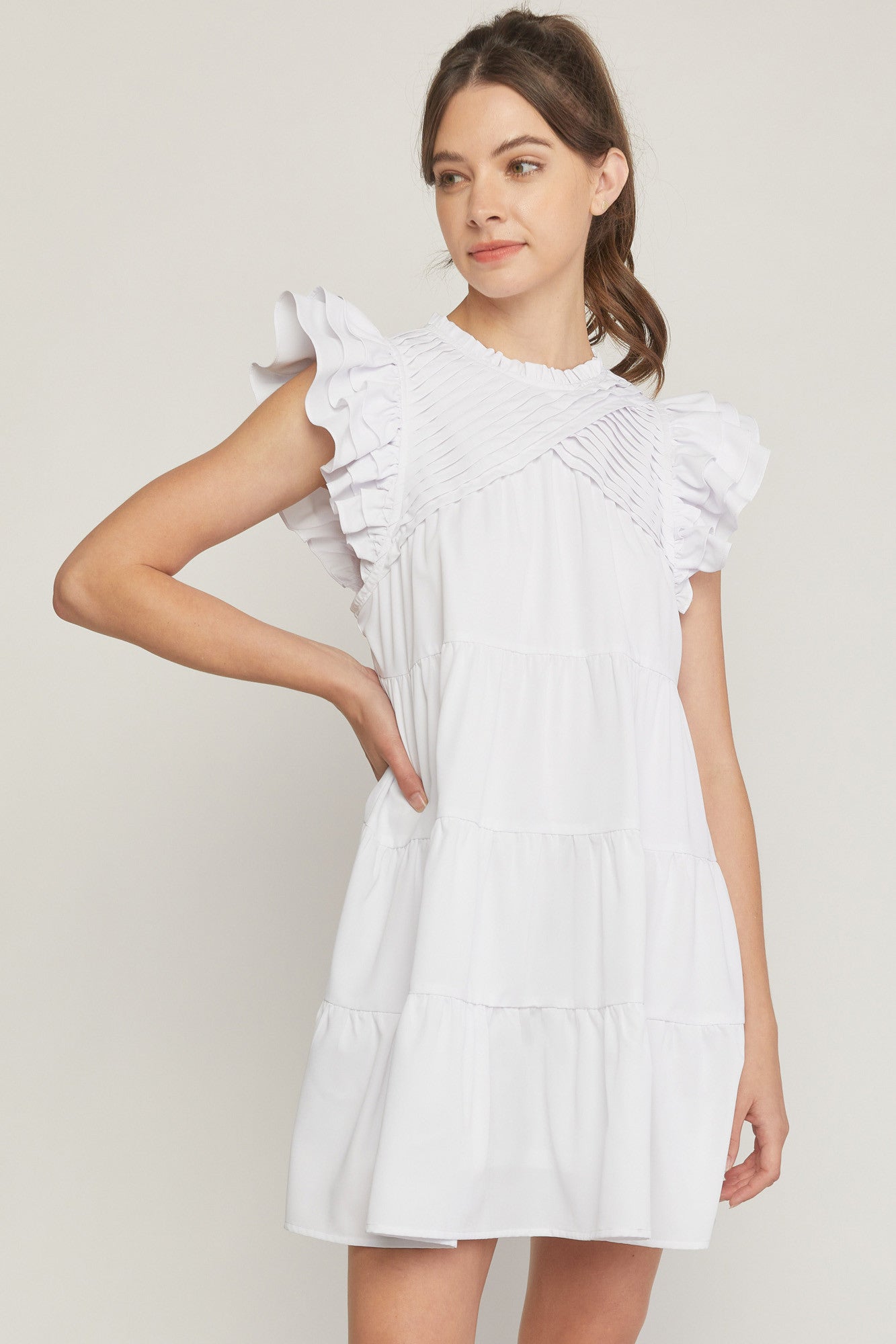 Round Neck Ruffle Shoulder Dress