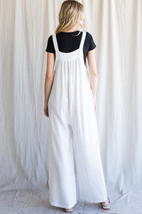 Ivory Solid Linen Overalls